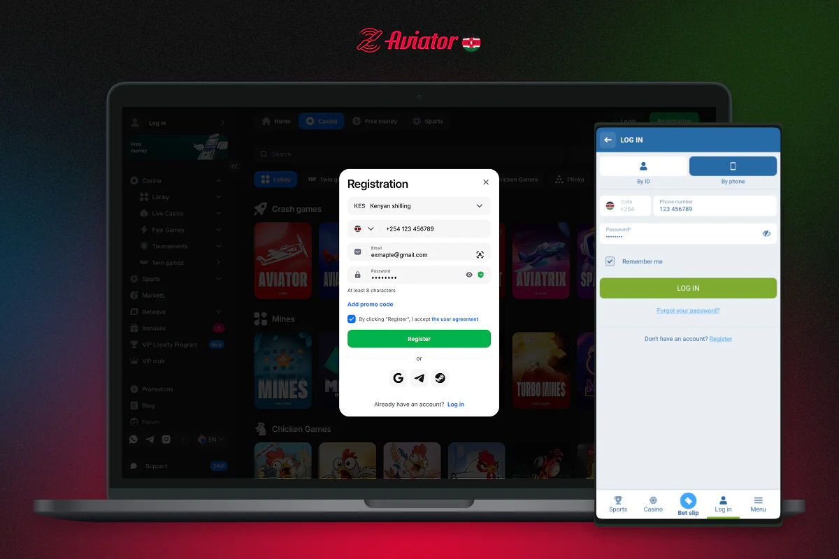 To start playing Aviator, users from Kenya need to register and log in to the casino