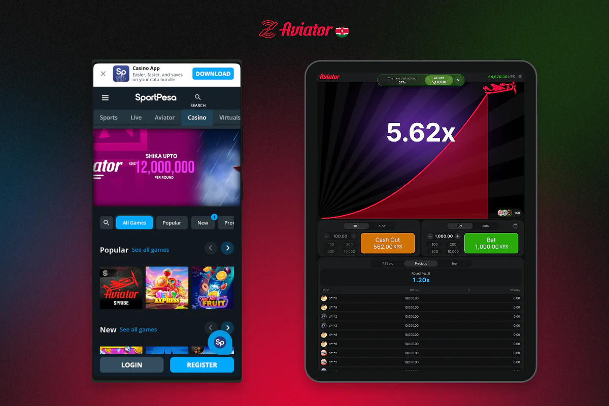 The popular online game Aviator is built into the SportPesa mobile app